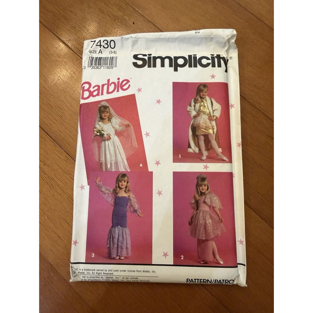 Vintage 1991 Simplicity 7430 Barbie Girls Costume Pattern Size 3-8 Halloween